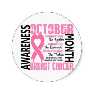 Breast Cancer Awareness Month Heart 1.5 Stickers