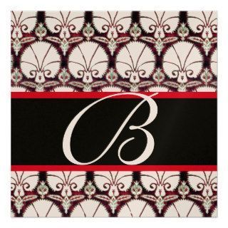 WHITE RED DAMASK CARNATIONS MONOGRAM champagne Personalized Announcements
