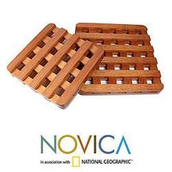 Set of 2 Cedar and Mahogany 'Woven' Trivets (Guatemala) Novica Trivets & Trays