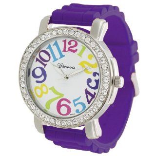 Purple w/ Multi Numbers Silicone Jelly Band Crystal Rhinestones Watch at  Men's Watch store.