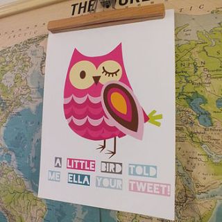 a little bird told me personalised owl print by that lovely shop