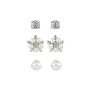 Roman Trio Set Cultured Pearl and Crystal Stud and Button Earrings