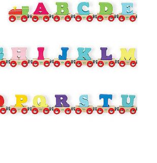 personalised bright wooden alphabet train by thelittleboysroom