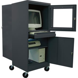 Sandusky Lee Steel Mobile Computer Security Workstation — For CRT Monitor, Charcoal, Model# JG2663-02  Storage Cabinets