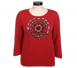 Victor Costa Occasion Sweater with Beaded Design —