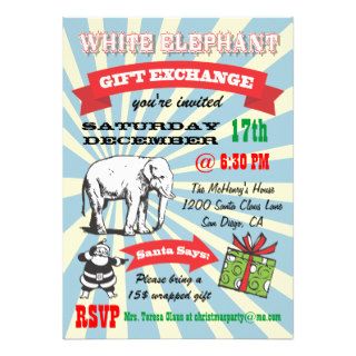 Retro White Elephant Christmas Party Invitations