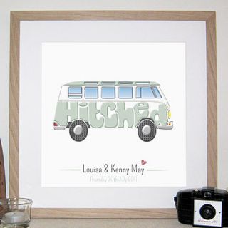 personalised wedding campervan print by name art