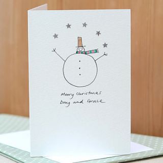 personalised handmade snowman stars card by hannah shelbourne designs