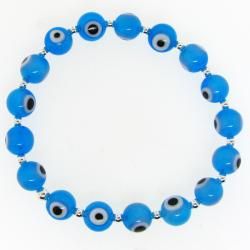 Sterling Silver Light Blue Acrylic 'Evil Eye' Stretch Bracelet Moise Sterling Silver Bracelets