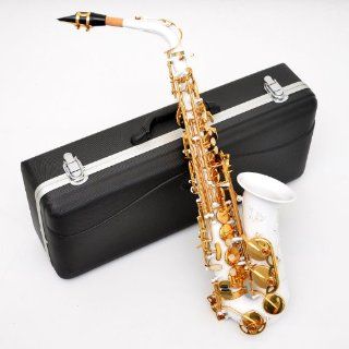 weies Alt Saxophon mit goldfarbenen Klappen, mit Koffer und Zubehr Musikinstrumente