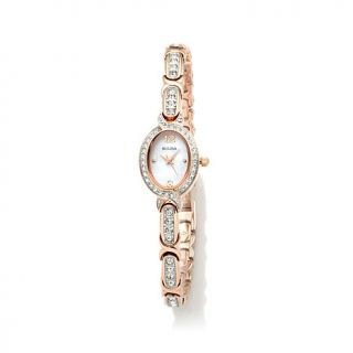 Bulova Ladies' Crystal Collection 2 Tone Oval Case Mother of Pearl Dial Crystal