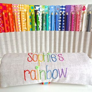 personalised rainbow pencil roll with pencils by sew sweet violet