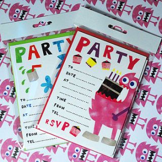 set of eight little monsters party invites by nella