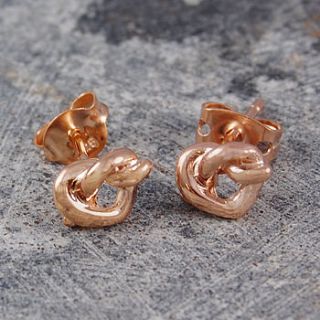 rose gold knot heart stud earrings by otis jaxon silver and gold jewellery