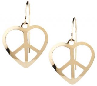 Polished Heart Peace Sign Dangle Earrings 14K Gold —