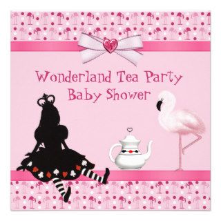 Wonderland Tea Party Pink Flamingos Baby Shower Custom Invitations
