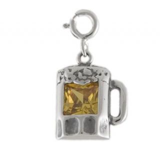 Sterling Beer Mug Charm with Yellow Cubic Zirconia Accent —