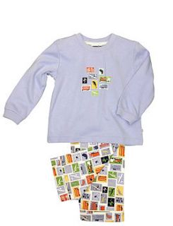 jersey lounge pyjamas with stamp print motif by mini vanilla / vanilla park   london