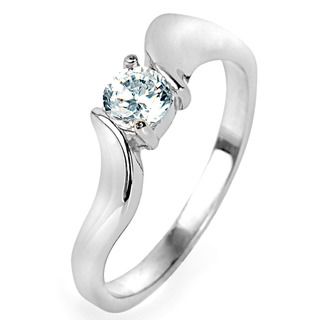 Stainless Steel Cubic Zirconia Solitaire Twist Frame Ring West Coast Jewelry Cubic Zirconia Rings