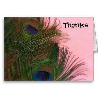 Pink Peacock Feathers Wedding Thank You Greeting Card