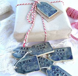 five ceramic gift tags by little brick house ceramics