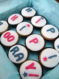 12 message cupcakes by the small cake shop