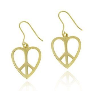 Elegante Herz Frieden Peace Zeichen Ohrringe / Ohrhnger aus 24 Karat Gold Vermeil Glitzs Schmuck