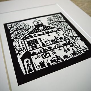 schoolhouse print by folk art papercuts by suzy taylor