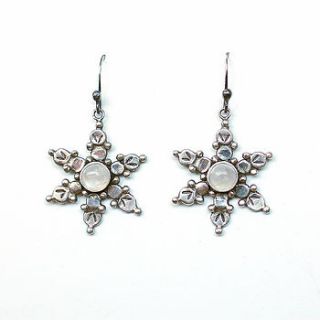 silver snowflake earrings with moonstones by tania covo