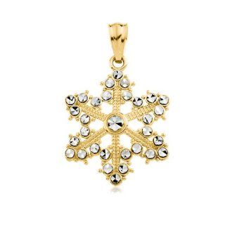 Two Tone Snowflake Pendant in 14 Karat Gold Jewelry