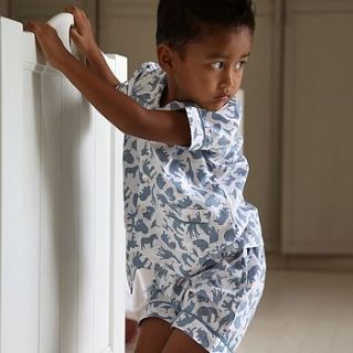 safari blue short pyjama set by em&lu