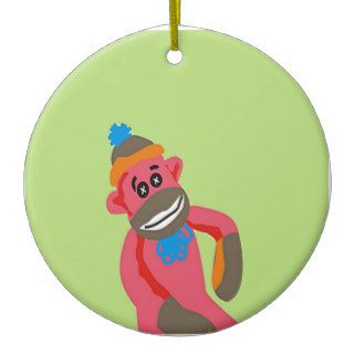 Sock Monkey Pop Art Add Name Text Christmas Ornaments