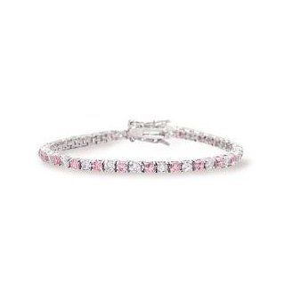 Pink and Clear CZ Tennis Bracelet Rhodium over Sterling, 8 inch Jewelry