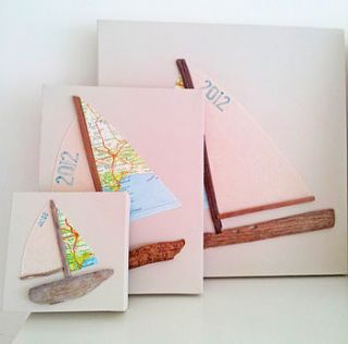 driftwood, canvas & map sailing boat by sundaebest