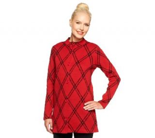Liz Claiborne New York Long Sleeve Plaid Sweater Coat —