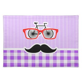 Funny Hipster Mustache Purple Gingham Placemat