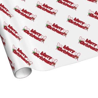 Merry Christmas Text Design with Candy Canes Gift Wrap