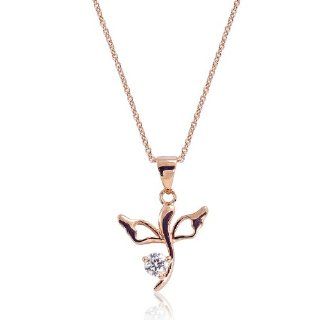 PRJewelry 18k Rose Gold Plated Cubic Zirconia Angel Pendant Necklace 16"+ 2" Extender Jewelry