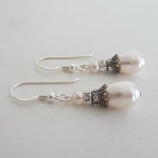 crystal filigree and pearl fish hook earrings by katherine swaine