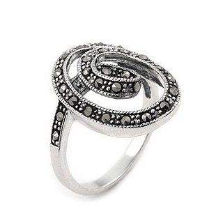 Sterling Silver Abstract Spiral Bronze Marcasite Ring   RingSize 7 Jewelry