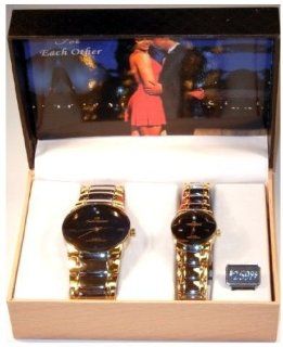 Charles Raymond His & Hers Designer Black/Gold Watche with Black Face Watch Set 