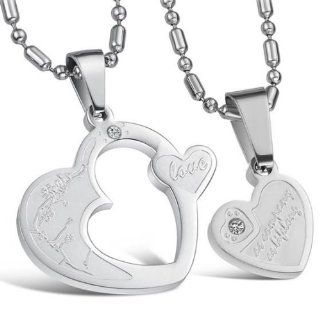 His & Hers Matching Set love token puzzle heart titanium steel pairs necklace   NTS023 Heart And Puzzle Chain Jewelry