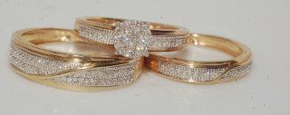 His& Hers 10K Yellow Gold with Diamonds Engagement/Wedding Trio Ring Set Jewelry