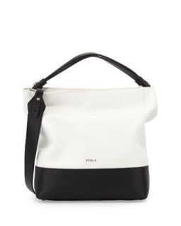 Amalfi Colorblock Medium Hobo Bag, Onyx/White