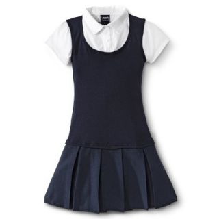 French Toast Girls School Uniform Short Sleeve 2 Fer Pleated Dress   Navy 8