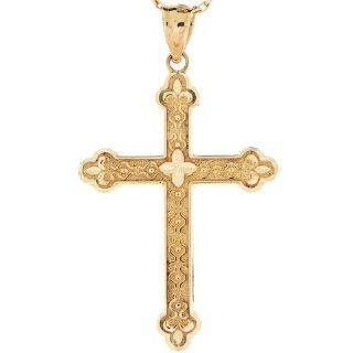 14k Gold Diamond Cut Cross Religious Christian Catholic Charm Pendant Jewelry