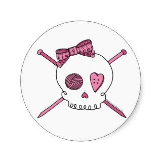 Skull & Knitting Needles (Pink) Sticker