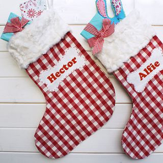 personalised gingham christmas pet stocking by sparks living