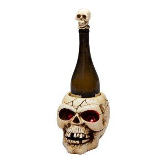 7.25" LED Lighted Decorative Halloween Skull Wine Bottle Holder Wine Accessories Kitchen & Dining