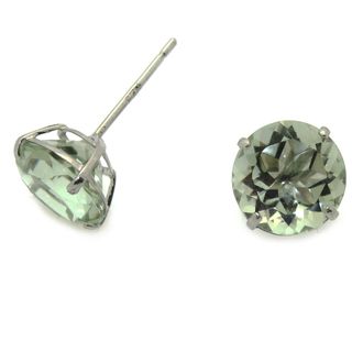 10k White Gold Green Amethyst Basket set Stud Earrings Gemstone Earrings